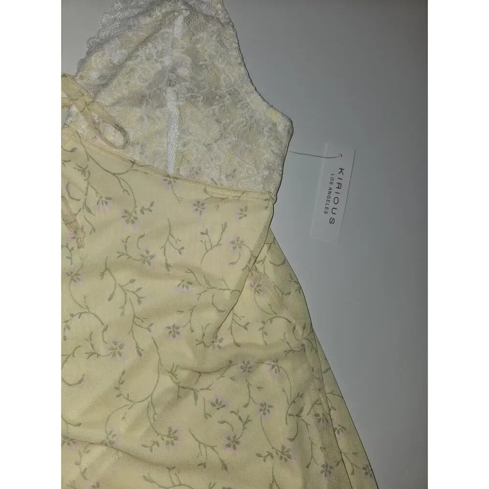 Kirious Los Angeles XL Yellow Floral Lace Maxi Dress Cottagecore Coquette Slit